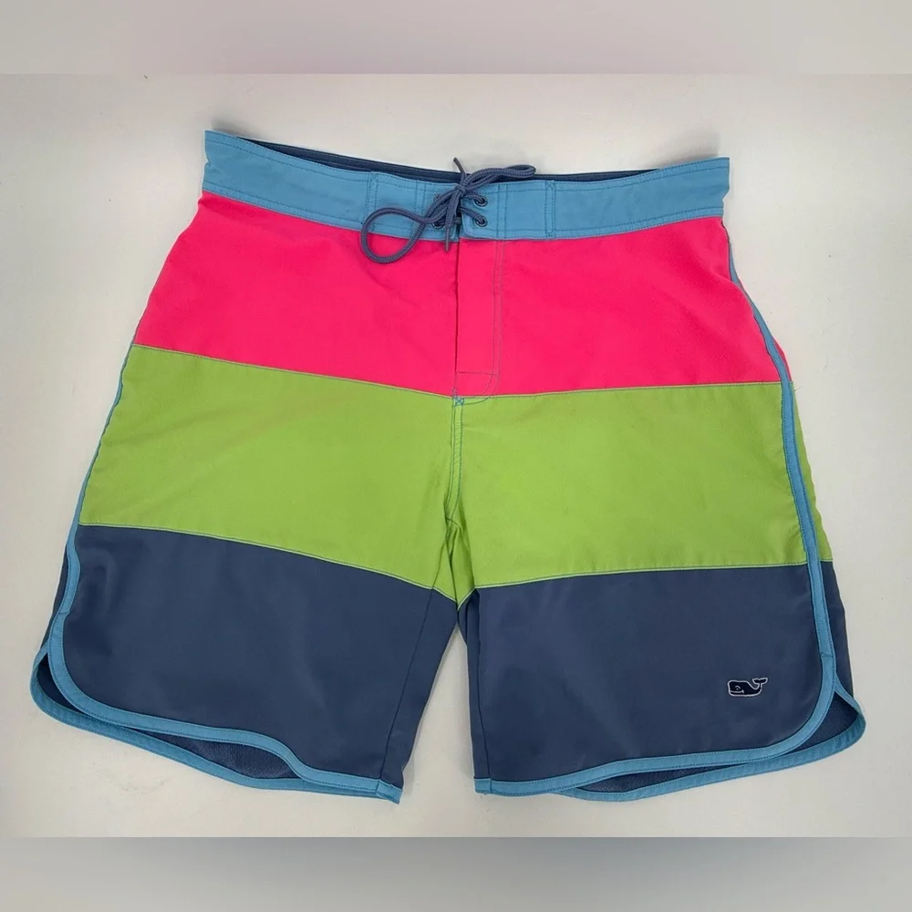 Vineyard Vines Board Shorts Pink Green & Blue Stripes Swim Trunks Men’s Size 34